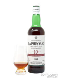 Laphroaig 10 Jahre Sherry Oak Finish Glas und Flasche