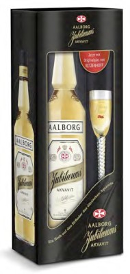 Aalborg Jubiläums Akvavit im Geschenkset mit gratis Jubi-Glas