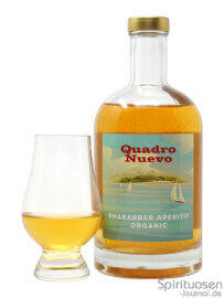 Quadro Nuevo Rhabarber Aperitif Glas und Flasche