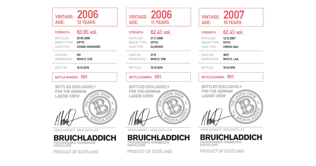 News: Bruichladdich bringt drei exklusive Laddie Crew Bottlings
