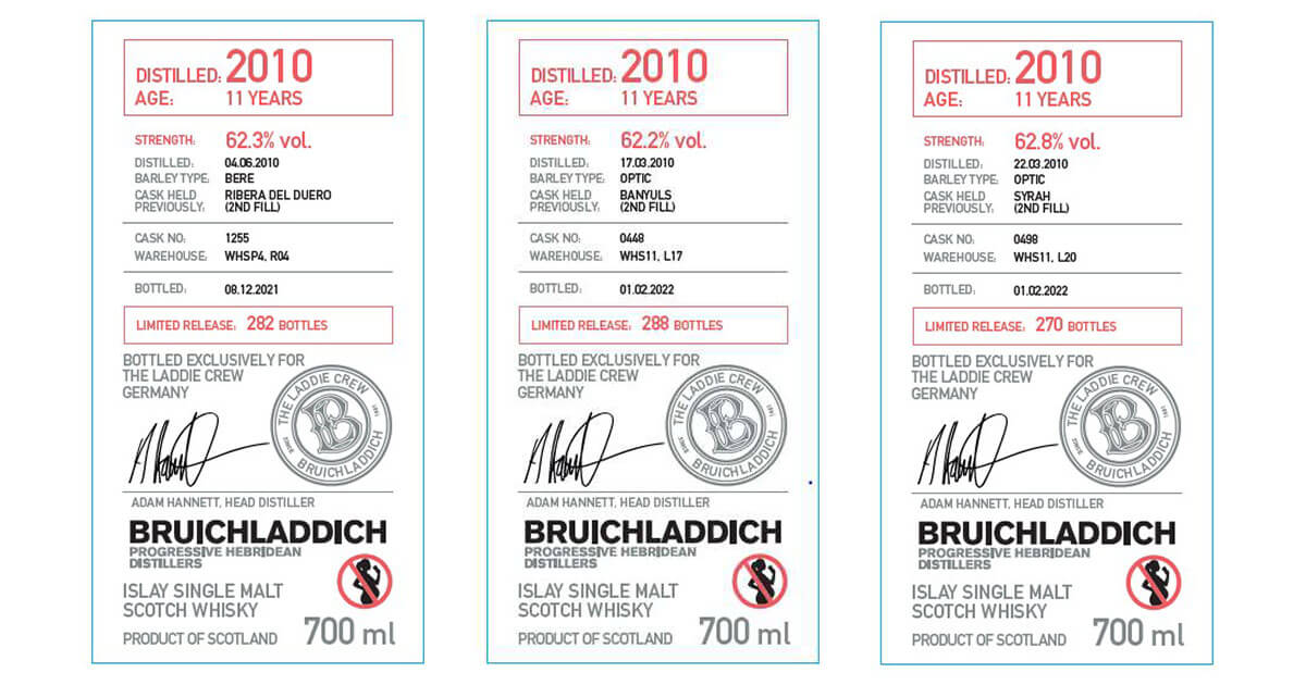 Single Casks: Bruichladdich stellt drei neue Laddie Crew Bottlings in Aussicht