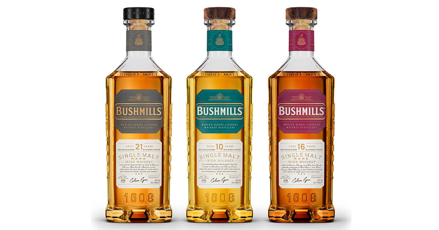 Neue Flaschen, neue Etiketten: Bushmills redesignt Single Malts