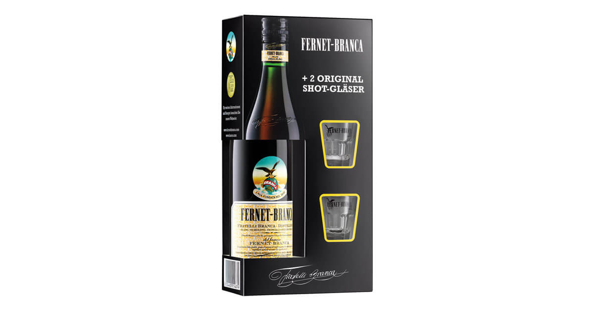 Im Geschenkset: Fernet-Branca ab Oktober mit zwei Shot-Gläsern