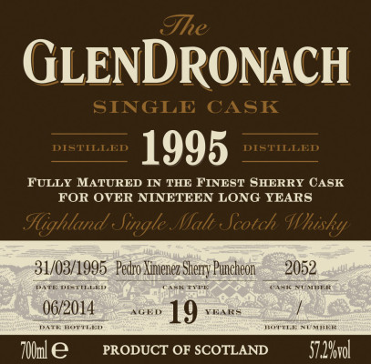 GlenDronach 1995 Cask #2052 Label