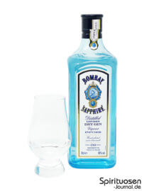 Bombay Sapphire London Dry Gin Glas und Flasche