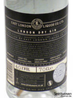 East London Liquor Company London Dry Gin Rückseite Etikett