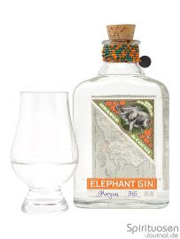 Elephant Orange Cocoa Gin Glas und Flasche