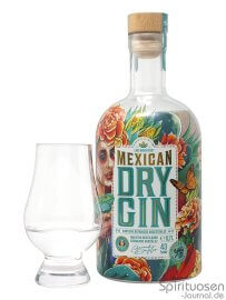 Los Muertos Mexican Dry Gin Glas und Flasche