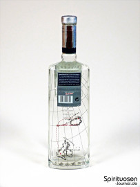 eine Flasche Martin Miller‘s Gin von hinten