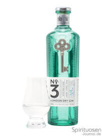 No. 3 London Dry Gin Glas und Flasche