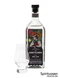 Schladerer Gretchen Dry Gin Glas und Flasche