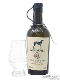 Windspiel Dry Gin Van Volxem Glas und Flasche