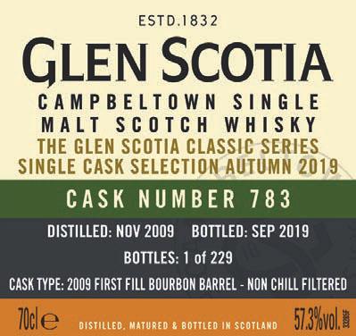 Glen Scotia Vintage 2009 Single Cask No. 783