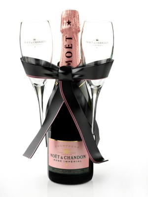 Schwarze Moët & Chandon Schleife in Rosé Impérial Tie for Two Coffret