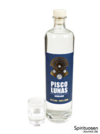 Pisco Lunas Acholado Glas und Flasche