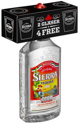 Sierra Tequila mit zwei gratis Shotgläsern im April