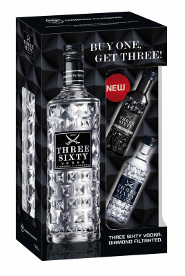 Three Sixty Vodka mit zwei Miniaturen in Geschenkset erhältlich