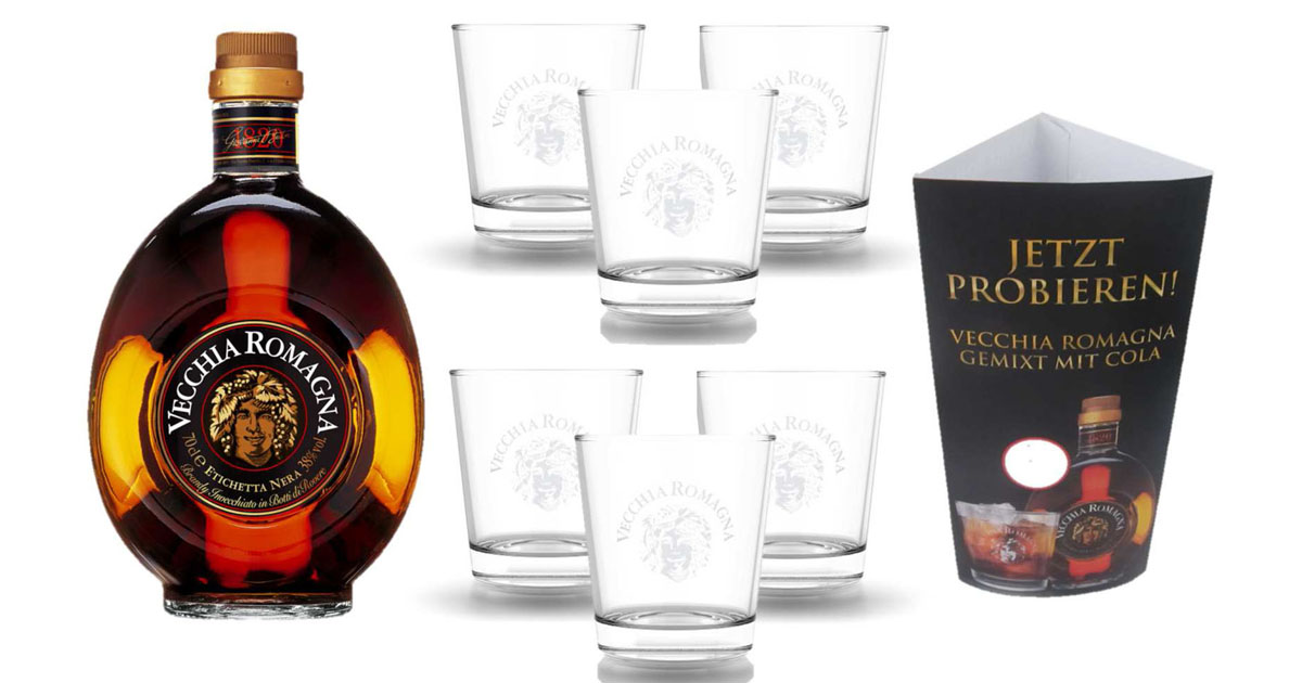Brandy: Neuer Gastrokarton mit Tumbler-Gläsern zu Vecchia Romagna