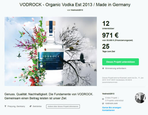 Vodrock Vodka mit Crowdfunding-Projekt bei Kickstarter