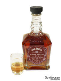 Jack Daniel's Single Barrel Rye Glas und Flasche