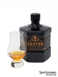 The Sexton Single Malt Irish Whiskey Glas und Flasche