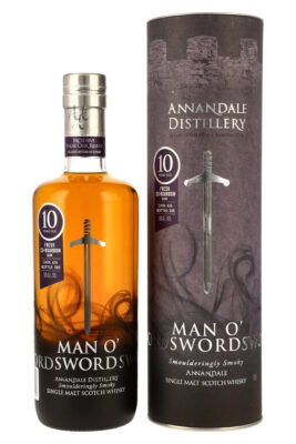 eine Flasche Annandale 10 Jahre Man O‘Sword Single Cask nebst Geschenkhülle
