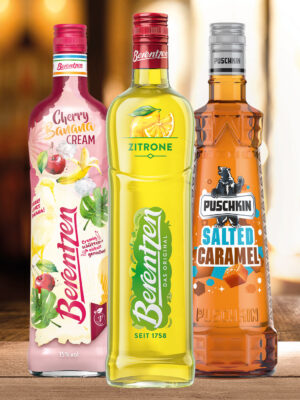 Berentzen Cherry Banana Cream, Berentzen Zitrone und Puschkin Salted Caramel