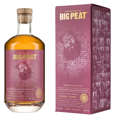 eine Flasche Big Peat Fèis Ìle 2026 nebst Geschenkverpackung