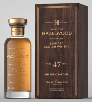 eine Flasche House of Hazelwood „The Silent Partner“ Blended Scotch 47 Jahre nebst Holzbox