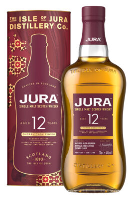 Jura 12 Jahre Sherry Cask Finish eine Flasche Jura 12 Jahre Sherry Cask Finish mit Verpackung