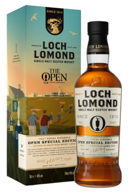 eine Flasche Loch Lomond The Open Special Edition 2026 nebst Geschenkverpackung