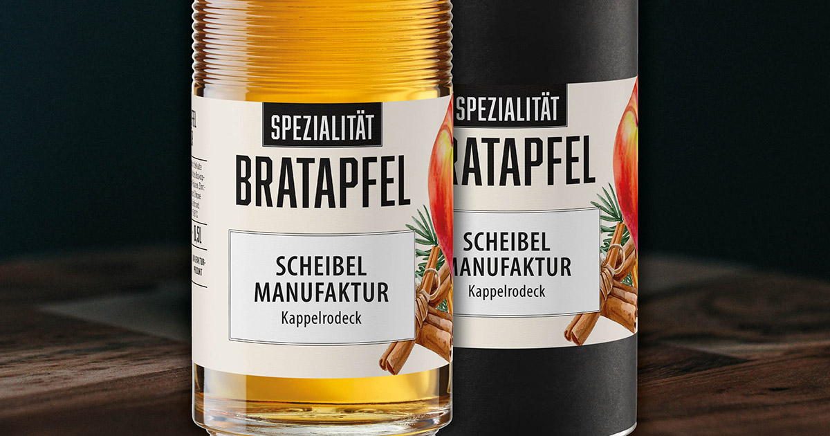 Inhalt gleich: Scheibel Bratapfel-Likör in neuem Look