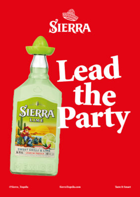 Sierra Lime eine Flasche Sierra Lime auf rotem Grund, versehen mit weißem Text