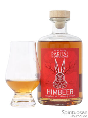 eine Flasche Lantenhammer Raritas Himbeer nebst Glas