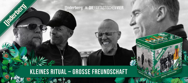 Underberg x Die Fantastischen Vier Schmuckdose vorne Schrift und eine Schmuckdose, hinten vier Menschen